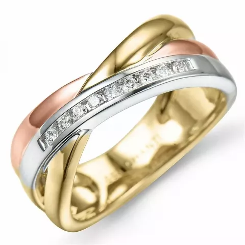 abstrakt diamant ring i 14 karat alm.- hvid- og rødguld 0,09 ct