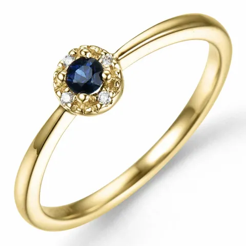 rund safir diamantring i 14 karat guld 0,02 ct 0,163 ct