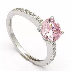 Pink ring i 8 karat hvidguld