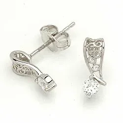Hvidguld ørestikker i 9 karat hvidguld med zirkoner