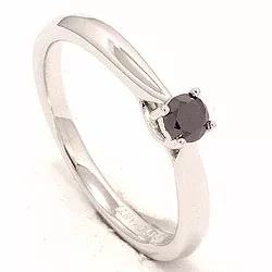 sort diamant ring i 14 karat hvidguld 0,20 ct