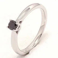 sort diamant ring i 14 karat hvidguld 0,20 ct