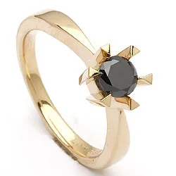sort diamant solitairering i 14 karat guld 0,42 ct