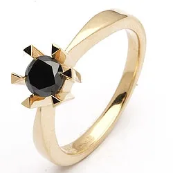 sort diamant solitairering i 14 karat guld 0,42 ct