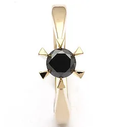 sort diamant solitairering i 14 karat guld 0,42 ct