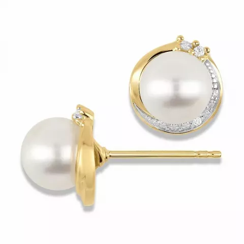 Runde perle øreringe i 9 karat guld med zirkon