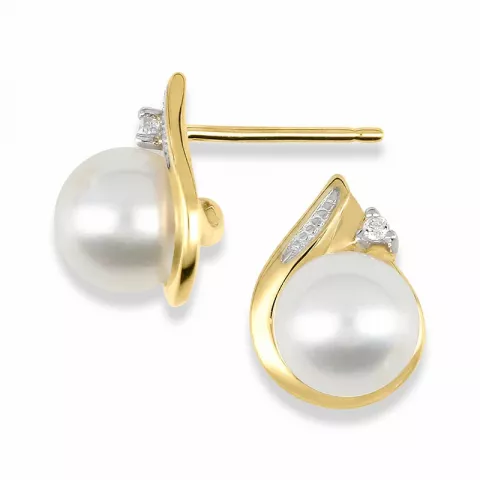Perle øreringe i 9 karat guld og hvidguld med zirkoner