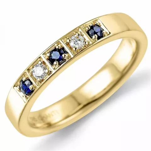 blå safir diamantring i 14 karat guld 0,06 ct 0,13 ct
