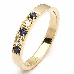 blå safir diamantring i 14 karat guld 0,06 ct 0,13 ct