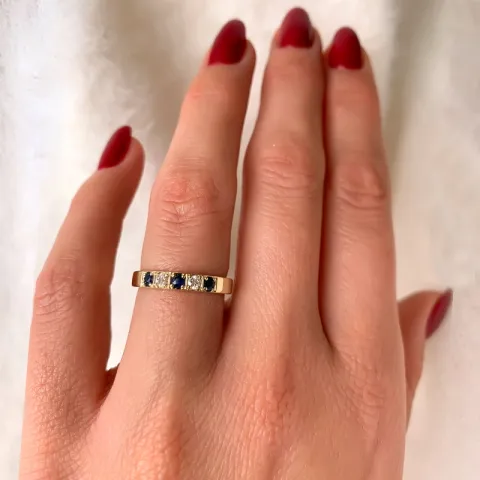 blå safir alliancering i 14 karat guld 0,10 ct 0,24 ct