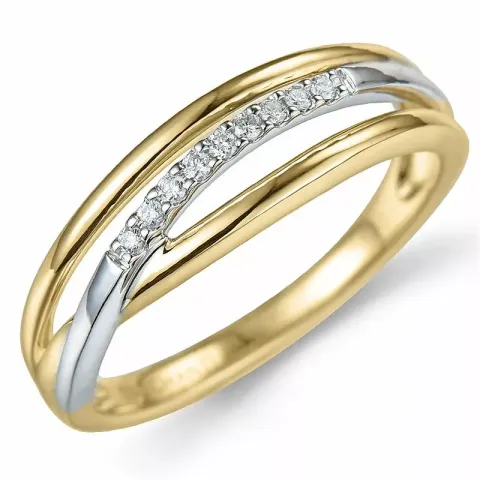 fingerring abstrakt diamant ring i 14 karat guld.- og hvidguld 0,07 ct