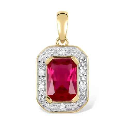 firkantet syntetisk rubin vedhæng i 9 karat guld med rhodium