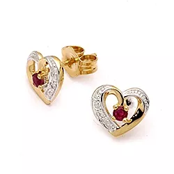 hjerte øreringe i 9 karat guld med rhodium med zirkon og rubin