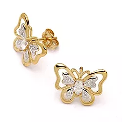 store sommerfugle øreringe i 9 karat guld med rhodium med zirkon
