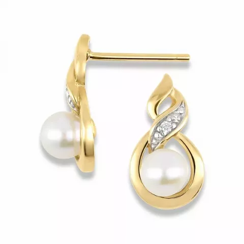 øreringe med perler i 9 karat guld med zirkoner