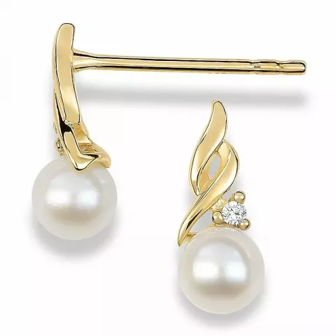 Perle øreringe i 9 karat guld med zirkoner