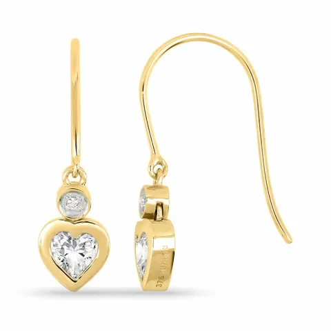Hjerteøreringe i 9 karat guld med zirkoner