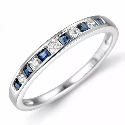 blå safir diamantring i 14 karat hvidguld 0,11 ct 0,26 ct