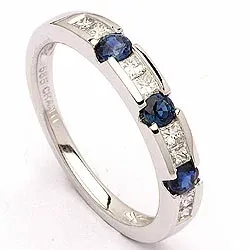 safir diamantring i 14 karat hvidguld 0,27 ct 0,41 ct