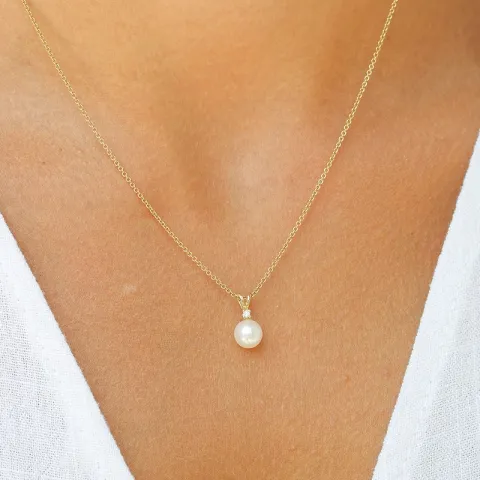 perle diamantvedhæng i 14 karat guld 0,02 ct