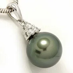 perle vedhæng i 14 karat hvidguld 0,12 ct