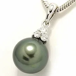 perle vedhæng i 14 karat hvidguld 0,12 ct