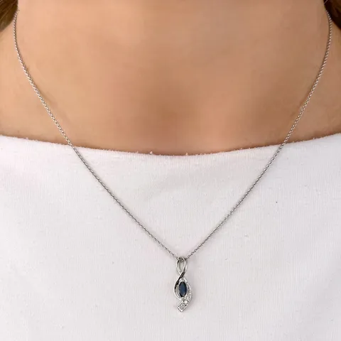 blå safir vedhæng i 14 karat hvidguld 0,04 ct 0,34 ct