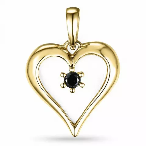 hjerte sort diamant vedhæng i 14 karat guld 0,07 ct