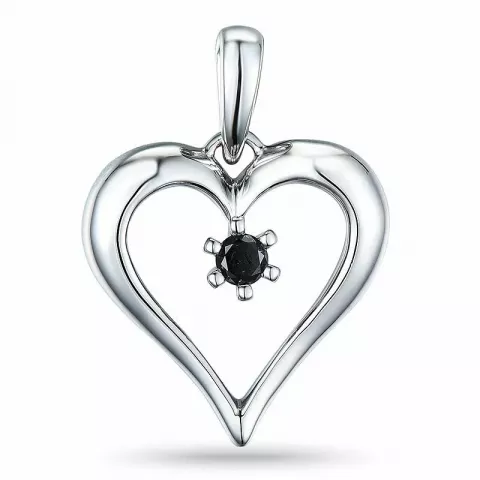 hjerte sort diamant vedhæng i 14 karat hvidguld 0,07 ct