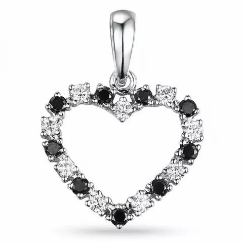hjerte sort diamant vedhæng i 14 karat hvidguld 0,22 ct 0,18 ct