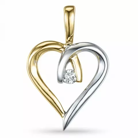 hjerte diamant vedhæng i 14 karat guld.- og hvidguld 0,02 ct