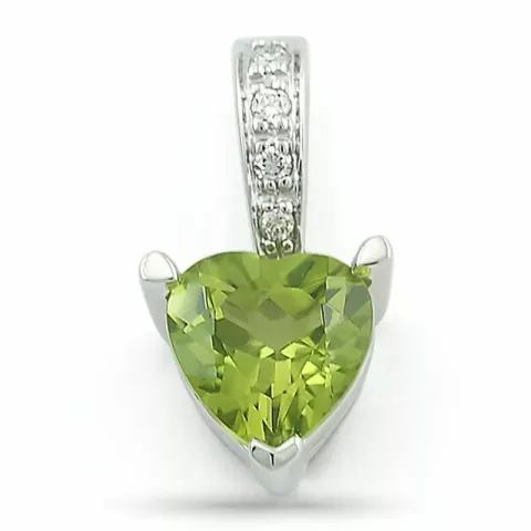 Grøn peridot diamantvedhæng i 14 karat hvidguld 0,03 ct