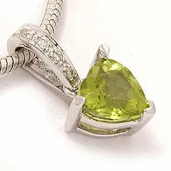 Grøn peridot diamantvedhæng i 14 karat hvidguld 0,03 ct