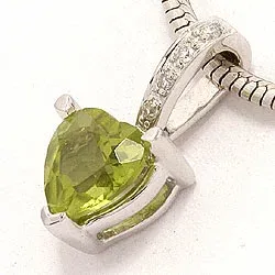 Grøn peridot diamantvedhæng i 14 karat hvidguld 0,03 ct
