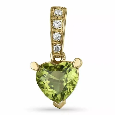 hjerte peridot vedhæng i 14 karat guld 0,03 ct 0,84 ct