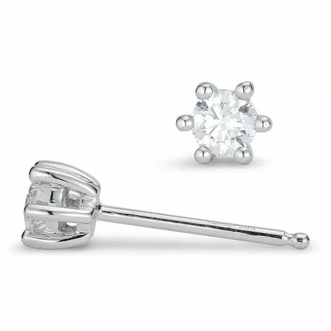 2 x 0,15 ct diamant solitaireørestikker i 14 karat hvidguld med diamant