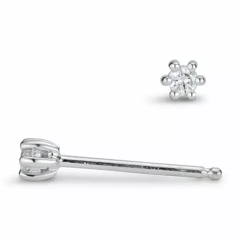 2 x 0,03 ct diamant solitaireørestikker i 14 karat hvidguld med diamant