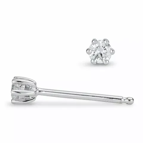 2 x 0,07 ct diamant solitaireørestikker i 14 karat hvidguld med diamant