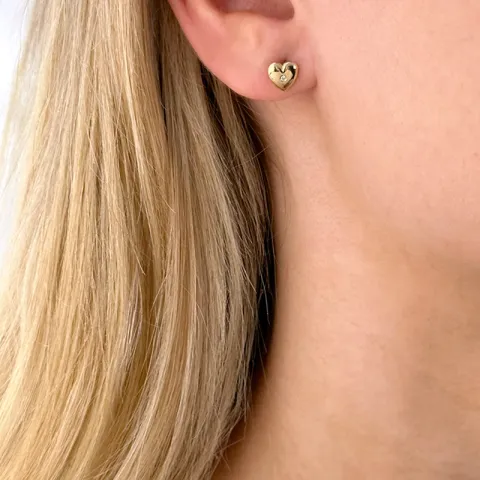 hjerte diamant ørestikker i 14 karat guld med diamant 