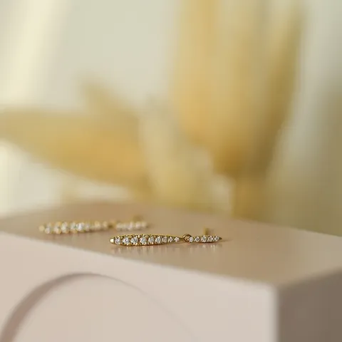 lange diamant øreringe i 14 karat guld med diamant 