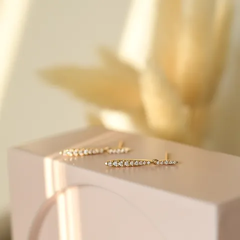 lange diamant øreringe i 14 karat guld med diamant 