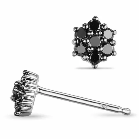 blomster sorte diamant ørestikker i 14 karat hvidguld med sort diamant