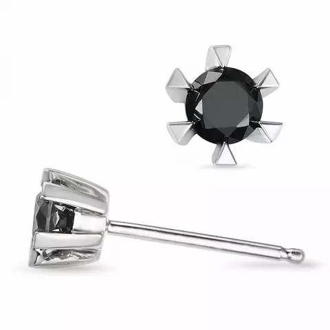 2 x 0,20 ct sorte solitaireørestikker i 14 karat hvidguld med sort diamant 