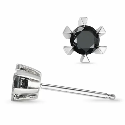 2 x 0,20 ct sorte solitaireørestikker i 14 karat hvidguld med sort diamant