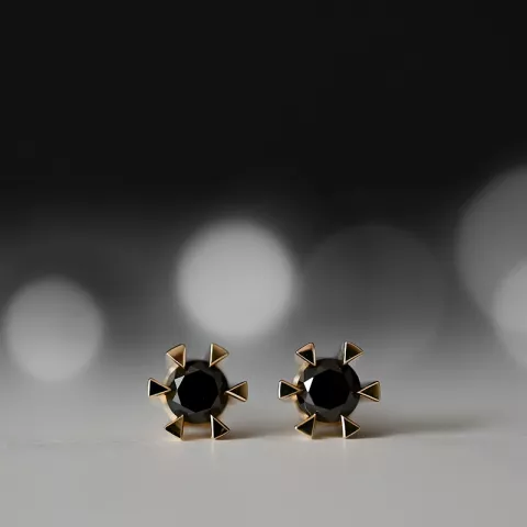 2 x 0,21 ct sorte solitaireørestikker i 14 karat guld med sort diamant 
