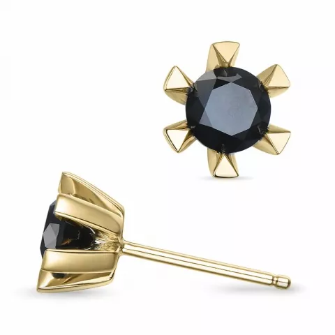 2 x 0,50 ct sorte solitaireørestikker i 14 karat guld med sort diamant 