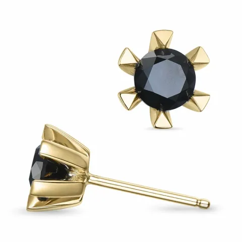 2 x 0,50 ct sorte solitaireørestikker i 14 karat guld med sort diamant