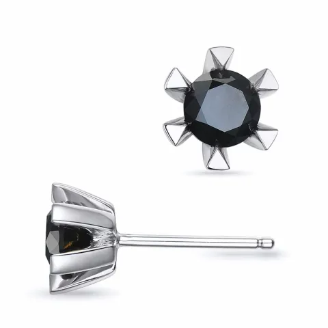 2 x 0,50 ct sorte solitaireørestikker i 14 karat hvidguld med sort diamant