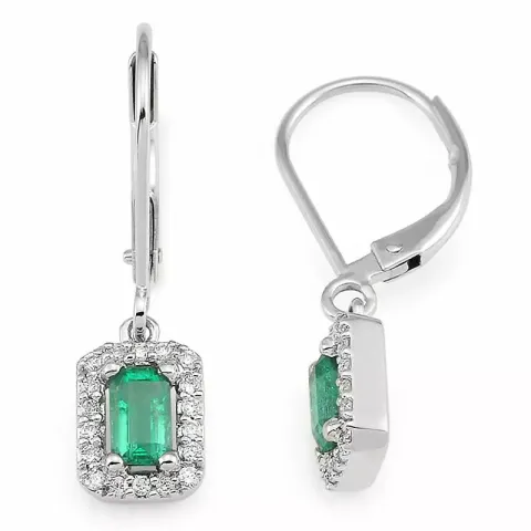 bestillingsvare - smaragd øreringe i 14 karat hvidguld med diamant og smaragd