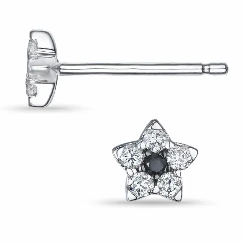 stjerne hvidguld øreringe i 14 karat hvidguld med diamant og sort diamant 